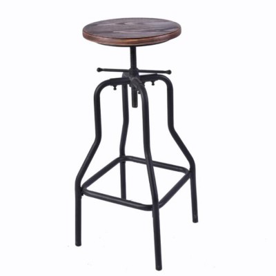 GY-4020 Vintage Adjustable Wooden Metal Iron Cafe Round Seat Swivel Metal Dining Chair Bar Stools Style Living Room Chair